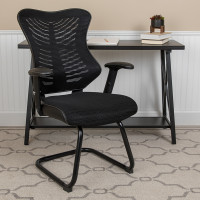 Flash Furniture BL-ZP-806C-GG Designer Black Mesh Sled Base Side Reception Chair with Adjustable Arms